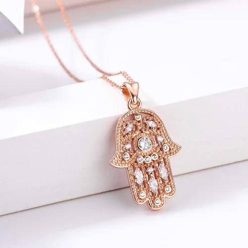 Vista 13 de Aniu Joyería de plata de ley 925 Hamsa de Fátima para mujer con circonita cúbica, viene con caja de regalo negra