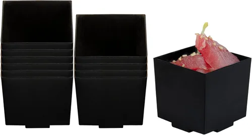 Vista 11 de Restaurantware Mini tazas de postre de 2 onzas, 100 tiradores cuadrados para postres, desechables Quadrato de plástico negro, tazas de parfait