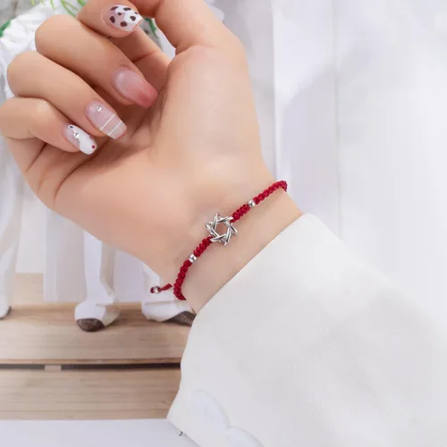 Vista 3 de Pulsera de cuerda roja con estrella de David para mujer, amuleto de la suerte, magen David, joyería, regalos de Navidad