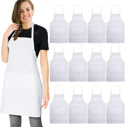 Vista 8 de 12 delantales verdes a granel resistentes a gotas de agua para mujeres y hombres, delantales de cocina con 2 bolsillos (24 x 28 pulgadas, verde)