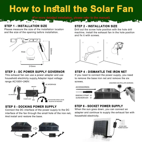Vista 2 de Ventilador solar de 25 W para gallinero, ventilador de escape solar de 430 CFM con cable adaptador de corriente para ático, cobertizo de perro