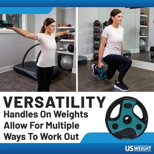 Vista 7 de US Weight Barbell Weight Set for Home Gym with 55” padded Bar - Adjustable Weights for Exercise, Lifting, and to Build Muscle
