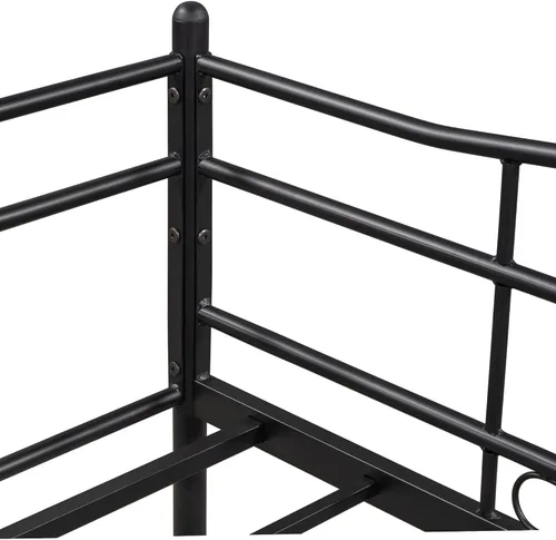 Vista 9 de Sofá cama de marco metálico de tamaño individual con ruedas extraíbles, soporte de sofá cama de listones de acero resistente para invitados, sofá