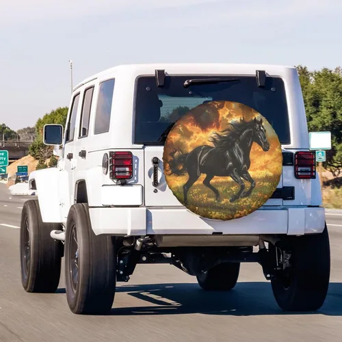 Vista 3 de Cubierta de neumático de repuesto con estampado de caballo 3D, impermeable y a prueba de polvo, para remolque, RV, SUV y muchos vehículos de 14