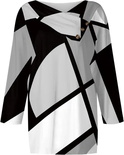 Vista 3 de Shirts for Women Printing Long Sleeve Outfit V Neck Button Down Sweatshirts Comfy Dressy Pullover Tops