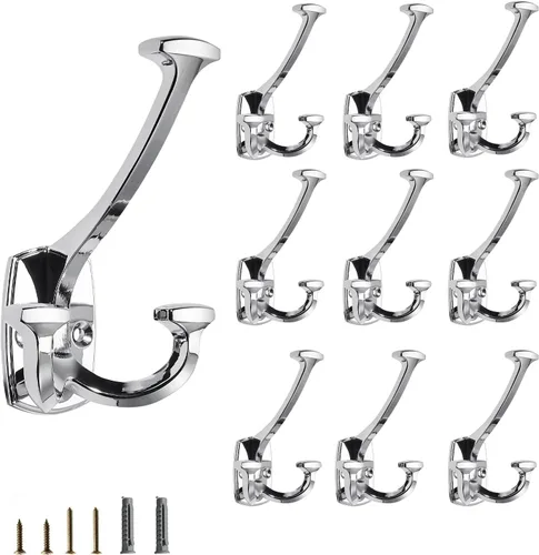 Vista 12 de Ganchos de latón antiguos grandes montados en la pared decorativos de doble cara resistentes para colgar abrigos, toallas, batas, bolsos, ganchos