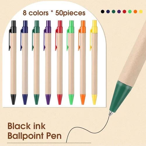Vista 3 de Yeaqee Bolígrafo retráctil de tinta negra a granel, bolígrafos de oficina de papel kraft reciclado colorido de 5.43 pulgadas, bolígrafos