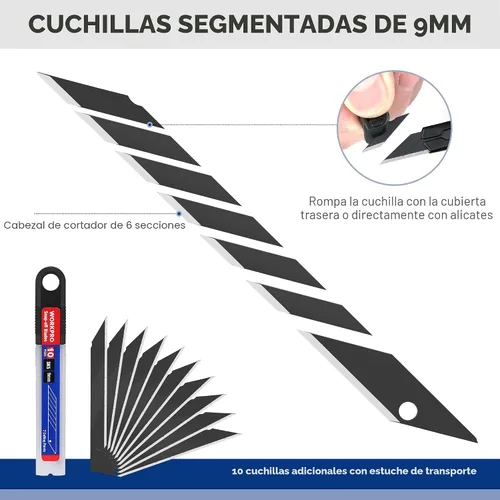 Vista 4 de WORKPRO Cuchillo de uso general premium con cuchilla retráctil y desmontable, juego de cortador de caja de aluminio resistente, cuchillos