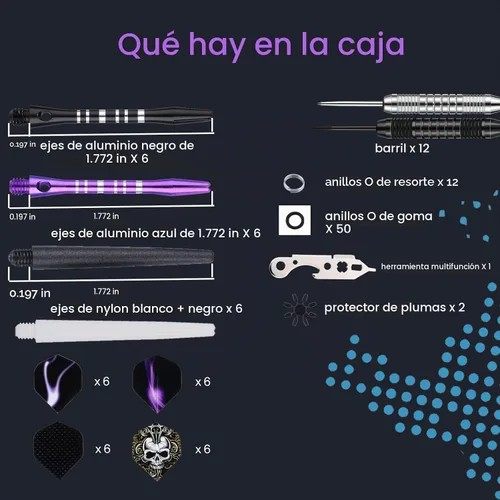 Vista 7 de Set de 12 dardos de punta metálica de 22/24 gramos, dardos de punta de acero para tablero de dardos con ejes de aluminio premium, 50 juntas tóricas