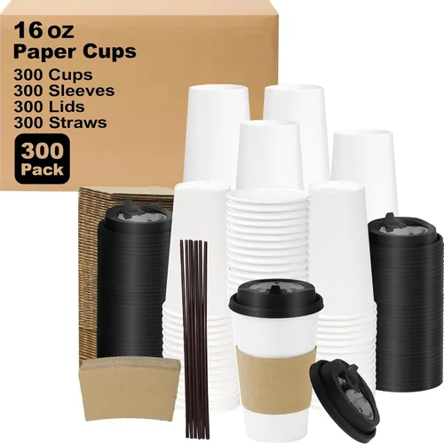 Vista 26 de Paquete de 100 tazas de café desechables de 8 onzas, tazas de papel desechables de color marrón a granel, tazas de café para té caliente, chocolate