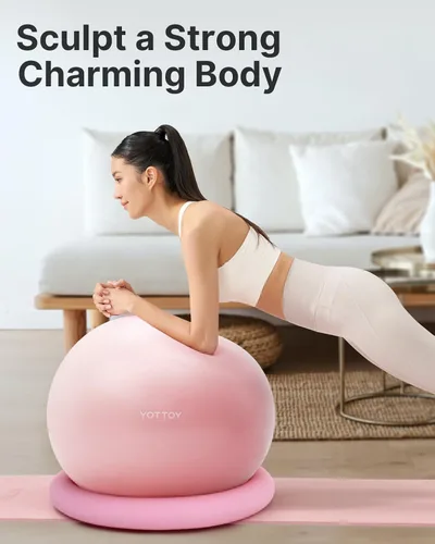 Vista 3 de YOTTOY Silla de pelota de ejercicio con base, silla de pelota de yoga para escritorio de oficina en casa, pelota de estabilidad y asiento de pelota