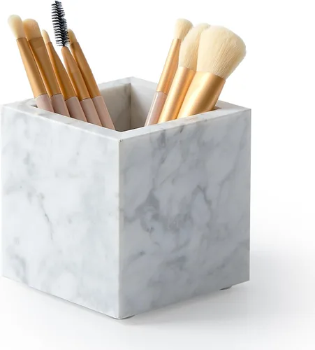 Vista 10 de Portacepillos de mármol natural lujoso real y organizador de brochas de maquillaje y soporte para bolígrafos para escritorio, portautensilios