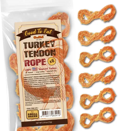 Vista 14 de Gootoe - Tendones de pavo para perros, masticables naturales, pretzel