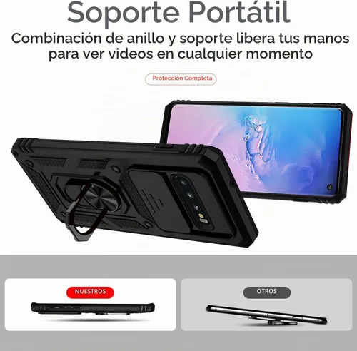 Vista 7 de Funda para Samsung Galaxy S10 con cubierta para lente de cámara, protector de pantalla HD, doble capa de grado militar, probada contra caídas Negro