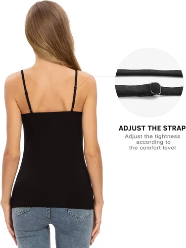 Vista 3 de ROSYLINE - Camisetas sin mangas ajustables básica para mujer tirantes de espagueti Cami paquete de 4