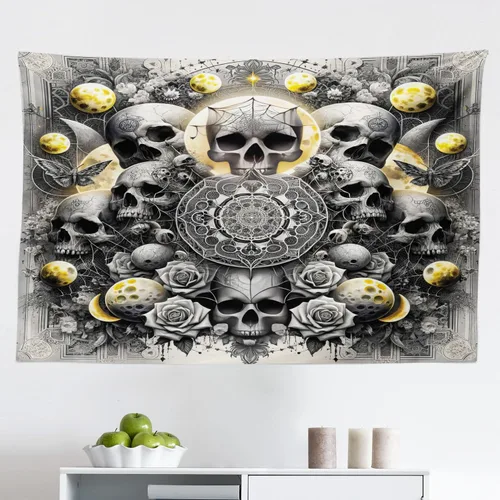 Vista 120 de Ambesonne Tapiz bohemio, diseño floral de bruja, luna y mariposa con adornos de mandala, decoración de tela para colgar en la pared para dormitorio