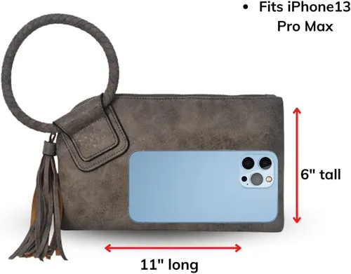 Vista 5 de NGIL Mini bolso de pulsera para mujer, mini bolso de cuero sintético con borla de flecos, cartera de pulsera para mujer