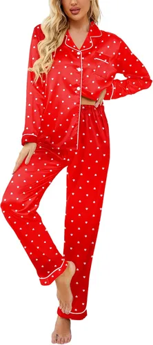 Vista 29 de Ekouaer - Conjunto de pijama de satén de seda clásico con botones para mujer, de manga larga Verde militar