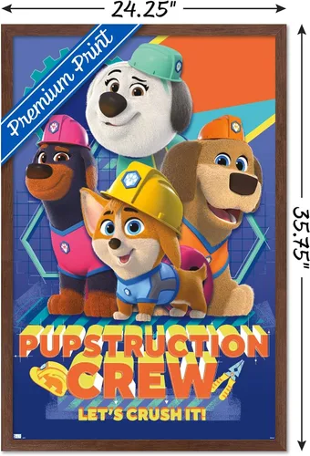 Vista 3 de Disney Pupstruction - Póster de pared de grupo, 34 pulgadas de largo x 22.4 pulgadas de ancho, versión enmarcada de caoba