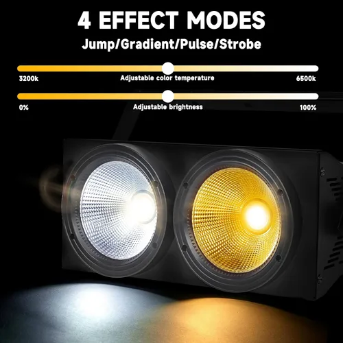 Vista 4 de MAD OWL Luces LED de 200 W, 2 ojos fríos y blancos cálidos, control DMX, activación de sonido, estroboscópico COB para teatro, iglesia, eventos