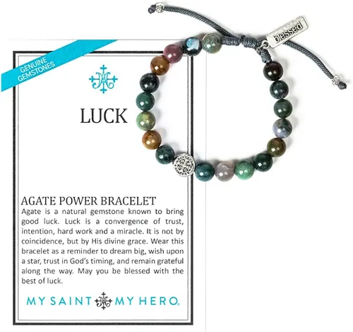 Vista 2 de My Saint My Hero Pulsera Luck Power - Piedras preciosas de ágata mixta con medalla plateada