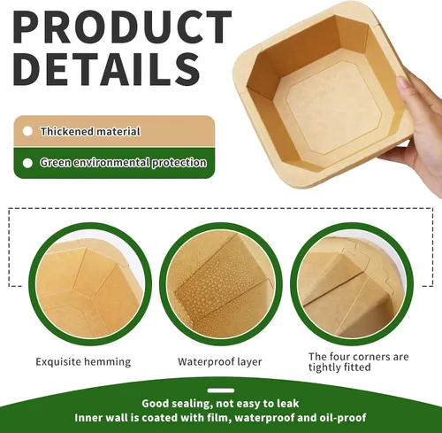Vista 3 de Paquete de 50 cuencos de papel de 17 onzas, cuencos de ensalada desechables con tapas Octagon Disposable Bowls, Disposable Food Containers with