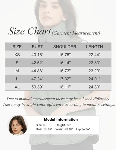 Vista 4 de Flygo Chaleco acolchado para mujer, con cuello alto, ligero, con botones, acolchado, con bolsillos