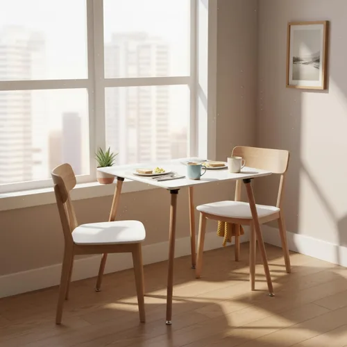 Vista 6 de Mesa de comedor cuadrada de 31.5 pulgadas para 2-4 personas, mesa blanca funcional moderna con patas de madera para el hogar, oficina, cocina Blanco