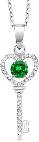 Vista 94 de Gem Stone King Collar con dije de llave de corazón para mujer, plata de ley 925, piedra natal de piedras preciosas, redondo de 0.197 in, con cadena