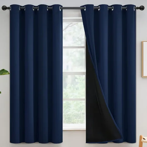 Vista 82 de Yakamok Cortinas negras, cortinas de ventana con aislamiento térmico y eficiencia energética para dormitorio, cortinas opacas completas y cortinas