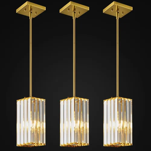 Vista 16 de Lámpara colgante moderna cromada rectangular de iluminación colgante mini candelabros de cristal, lámpara colgante ajustable para cocina, isla