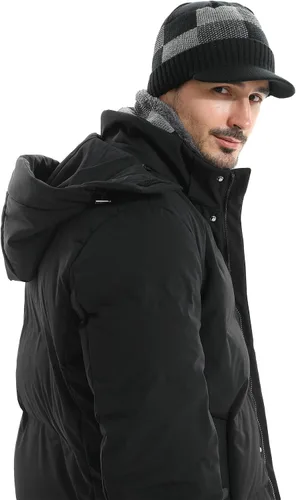 Vista 7 de HH HOFNEN Conjunto de bufanda de invierno para hombres y mujeres, visera de punto, cálido, grueso, forro polar, calentador de cuello para exteriores
