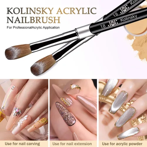 Vista 6 de 100% cerdas de pelo Kolinsky, cepillo de uñas acrílicas para polvo acrílico, uñas talladas y extensibles, cepillo de arte de uñas, mango de metal