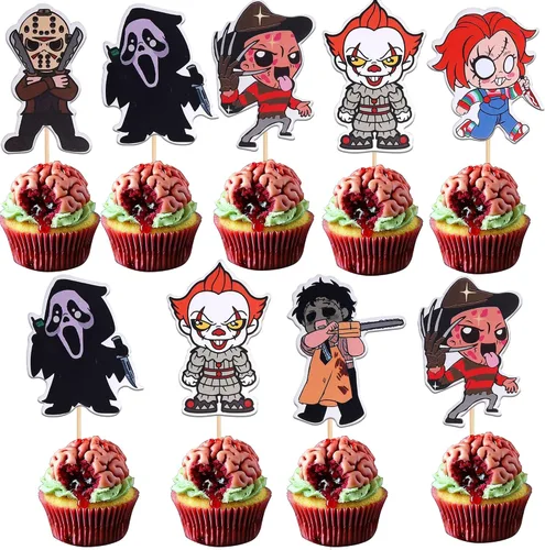 Vista 17 de 1 pieza de decoración de pastel de cumpleaños con purpurina montada con purpurina clásica de Halloween para torta de terror sangrienta temática