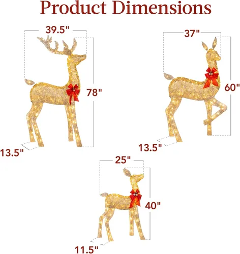 Vista 7 de Best Choice Products Juego familiar de ciervos de Navidad grandes iluminados de 6.5 pies, 3 piezas, decoración de patio al aire libre con 385 luces