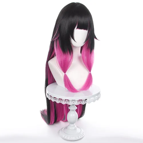 Vista 4 de Genshin Impact Columbina peluca de cosplay con gorra de peluca, longitud aproximada de 43.3 pulgadas
