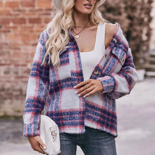 Vista 7 de oelaio Plus Size Winter Coats for Women Plaid Flannel Shacket Jacket Lapel Collar Jacket Ladies Comfy Gifts for Teen Girls