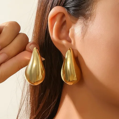 Vista 6 de UNIJEJFU Juego de aretes y collar de lágrima de oro y plata, aretes de aro gruesos, ligeros, aretes Bottega Dupes, collar con colgante de gota