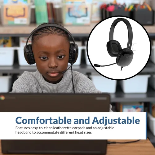 Vista 2 de Cyber Acoustics Auriculares estéreo para PC (AC-6008), conexión de 3.5mm, micrófono unidireccional con brazo flexible para PC y Mac; Perfecto
