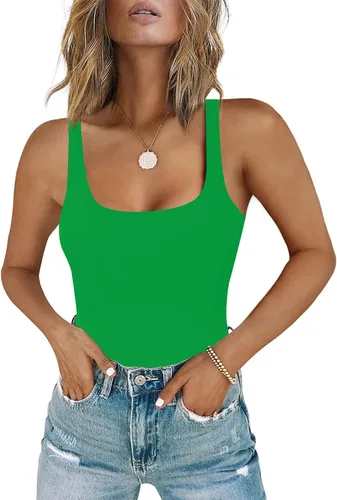 Vista 14 de Chunpin - Body sin mangas con cuello cuadrado para mujer, traje de leotardo, tanga, conjuntos de body A-Negro