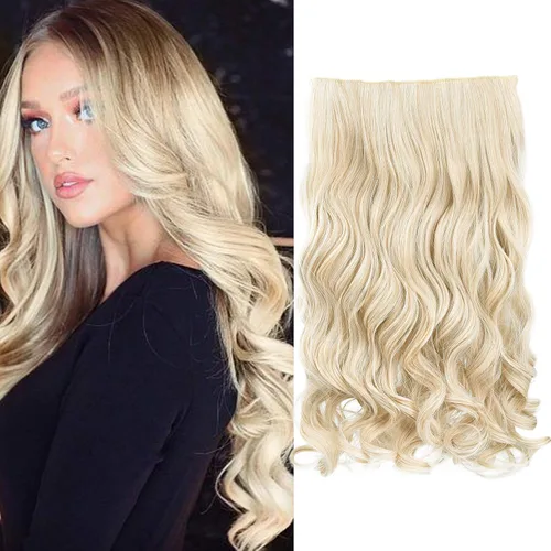 Vista 24 de REECHO Extensiones de cabello rubio, extensiones de una pieza con clip de 20" para mujer, extensiones de cabello sintético suave y natural con ondas