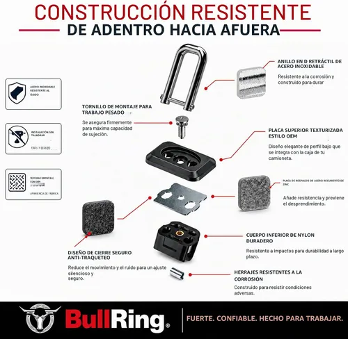 Vista 8 de Bull Ring 1001 XT para chevy GMC/Silverado/Sierra 2007-2017, Colorado/Canyon 2015-2017. Enganche retráctil para paneles laterales de cajas