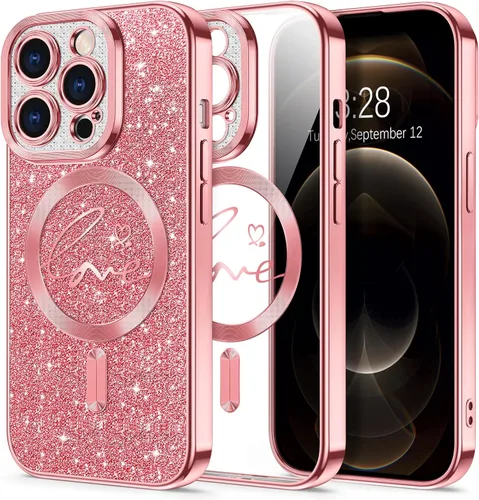 Vista 14 de Hython Funda para iPhone Air con purpurina, compatible con MagSafe Love Heart fundas magnéticas transparentes para teléfono para mujeres y niñas