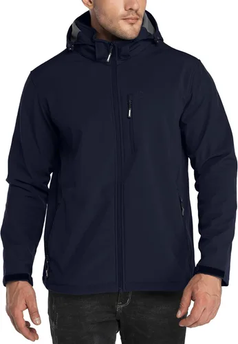 Vista 6 de Outdoor Ventures - Chaqueta ligera de Softshell para hombre con forro polar, con capucha, resistente al agua, para senderismo, rompevientos