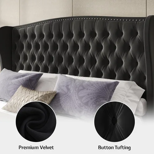 Vista 5 de LUXOAK Base de cama ajustable tamaño Queen con cabecero copetudo y respaldo de ala, base de cama ajustable inteligente con doble motor y control