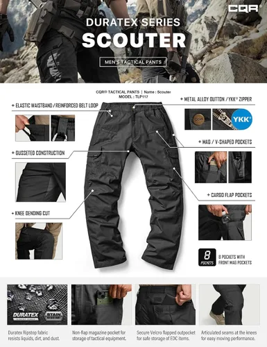 Vista 8 de CQR Pantalones tácticos para hombre, resistentes al agua, pantalones cargo Ripstop, ligeros EDC trabajo, senderismo, ropa para exteriores