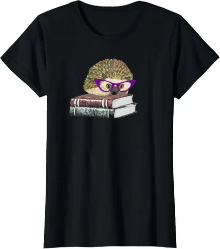 Vista 23 de Adorable erizo libro NERD playera de manga corta, Marino Negro