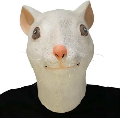 Vista 2 de Máscara de látex de gato blanco Anaimal gris ratón máscara de Halloween