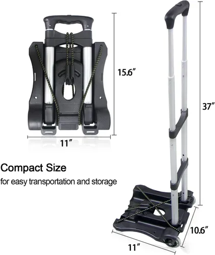 Vista 8 de Sutekus Carro de mano plegable y carrito de equipaje portátil ligero de 110 libras para escuela, viajes, oficina, mudanza (negro)