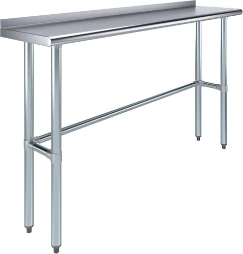 Vista 13 de Mesa de trabajo de acero inoxidable con base abierta y protector contra salpicaduras de 1.5 pulgadas, 14 x 48 pulgadas, certificado NSF, mesa